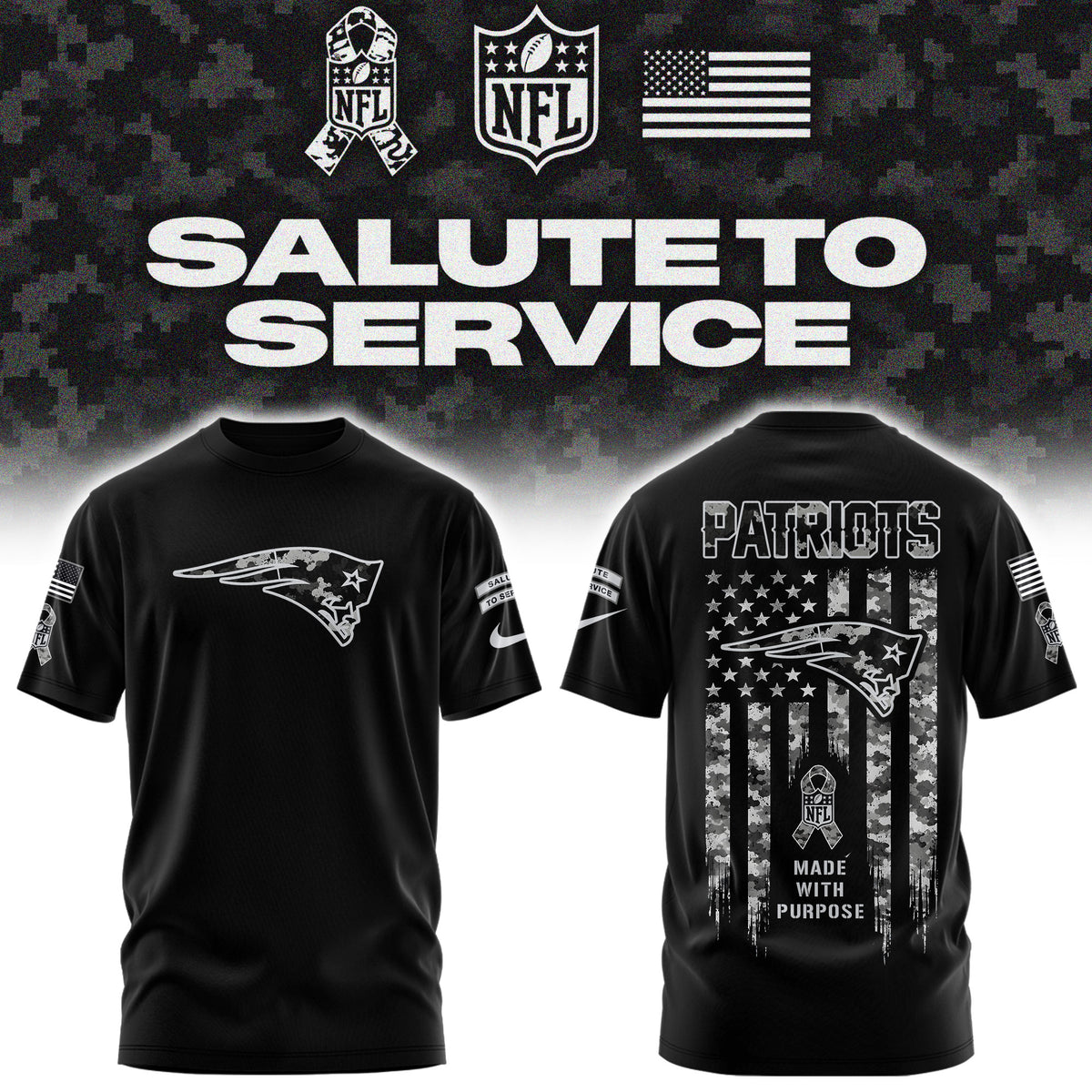 Limited Edition New England Patriots Salute To Service “Made With Purpose” T-shirt