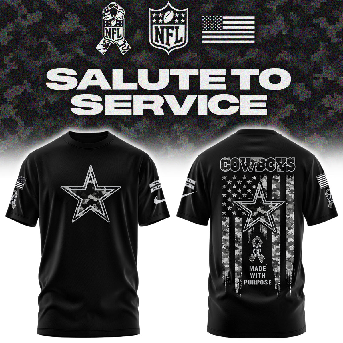 Limited Edition Dallas Cowboys Salute To Service “Made With Purpose” T-shirt