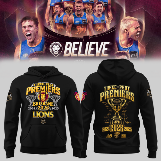 Limited Edition Limited Edition Brisbane Lions 2026 AFL Three - Peat Premiers Hoodie