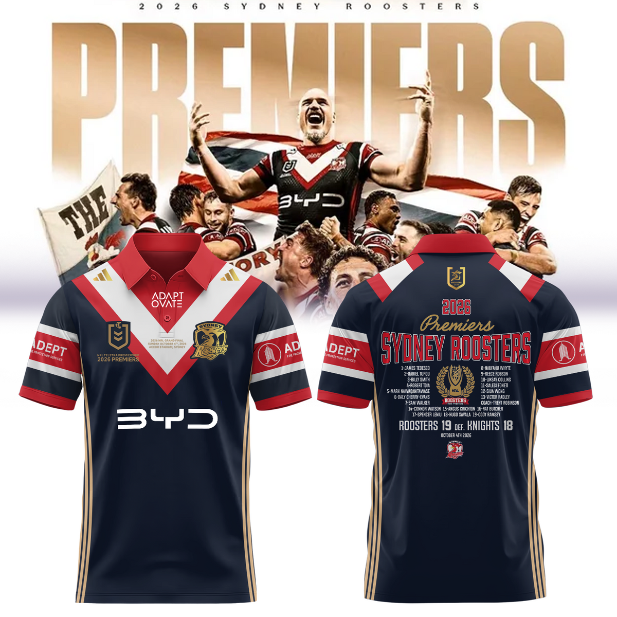 Limited Edition Sydney Roosters 2026 NRL Premiers Polo
