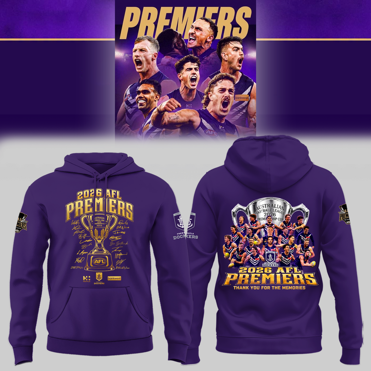 Limited Edition Fremantle Dockers 2026 AFL Premiers Hoodie