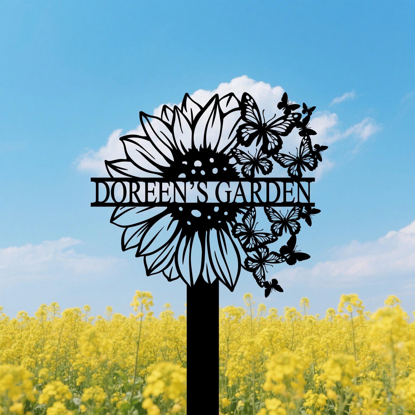 Custom Sunflower Garden Stake with Butterfly,Sunflower Garden Art,Sunflower Metal Yard Sign,Sunflower Lawn Name Sign,Grandma Garden Gift