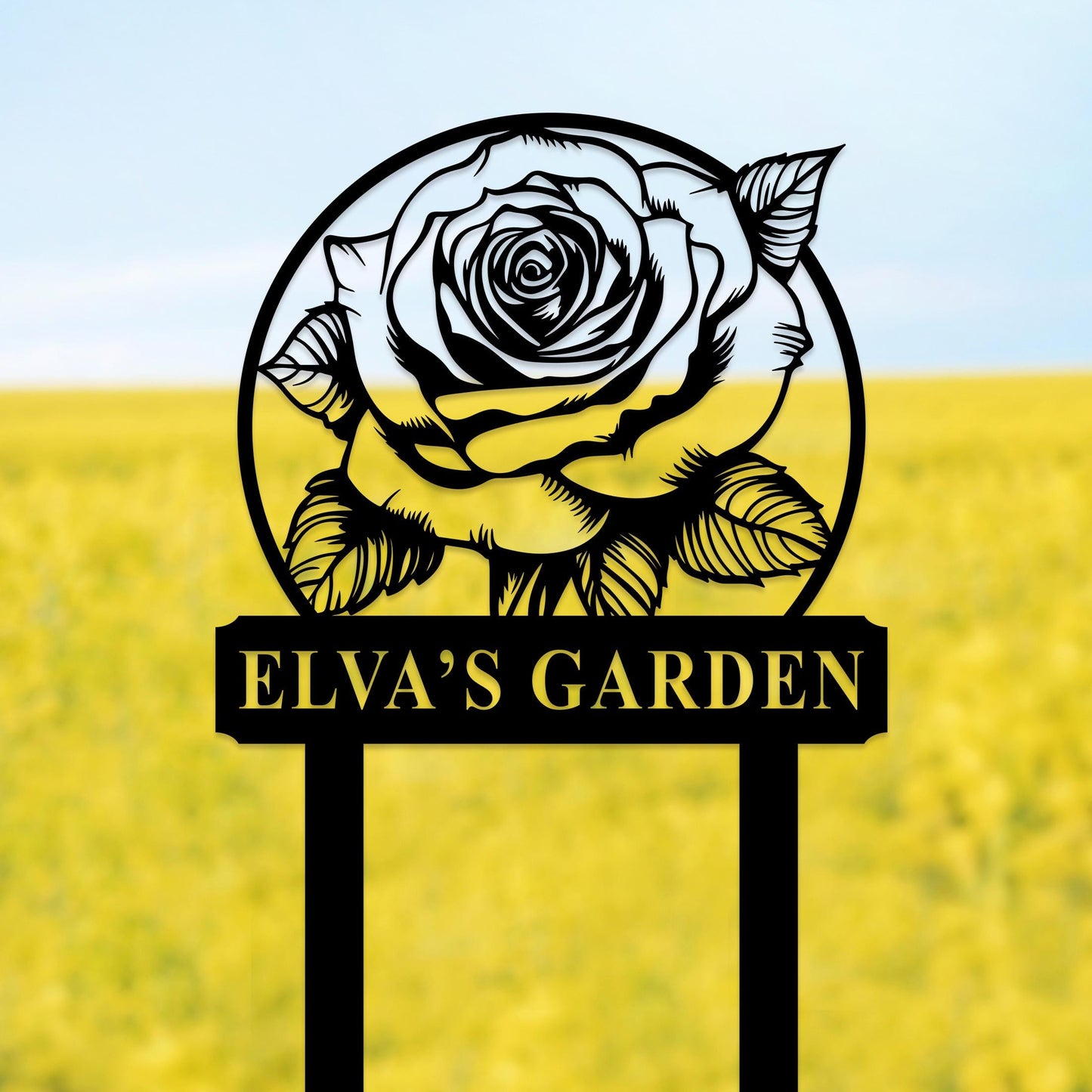 Custom Rose Garden Sign with Stake, Personalized Metal Rose Garden Sign, Rose Garden Stake, Gardener Name Sign, Flowers Yard Sign Decor