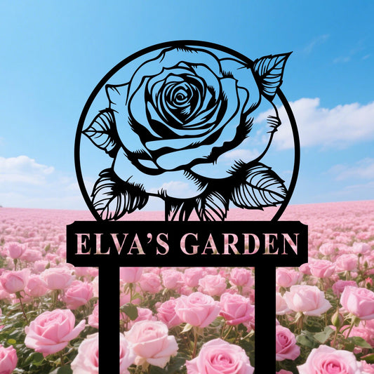 Custom Rose Garden Sign with Stake, Personalized Metal Rose Garden Sign, Rose Garden Stake, Gardener Name Sign, Flowers Yard Sign Decor