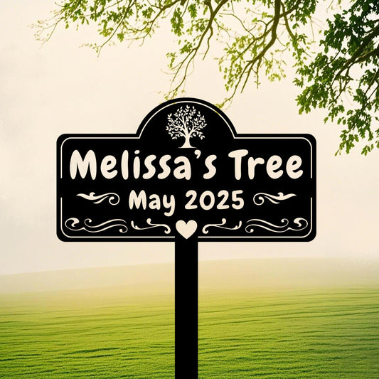 Metal Tree Sign,Custom Memorial Tree Sign With Stake,Personalized Tree Garden Marker,Tree Garden Sign,Tree Plaque Marker,Metal Name Plate