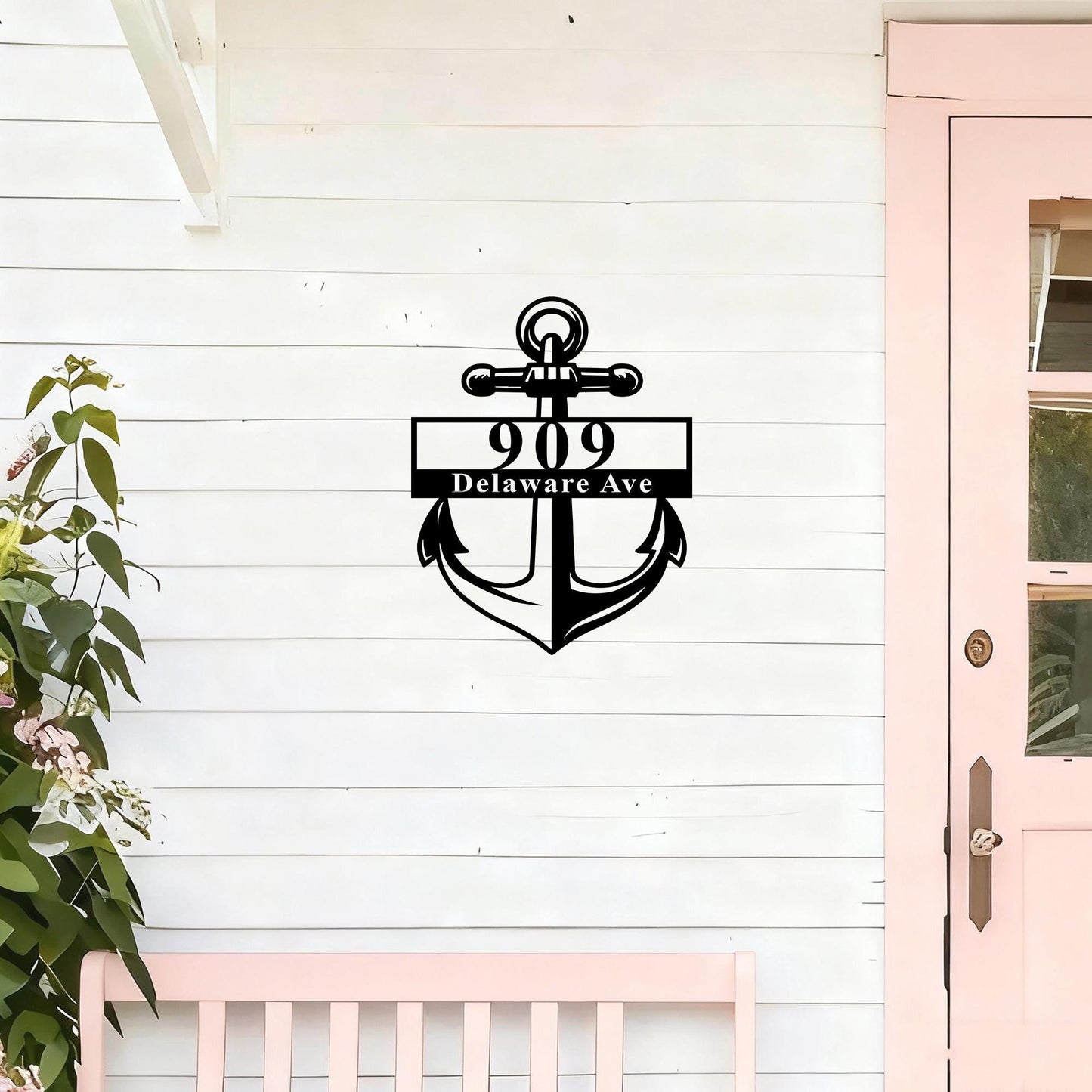 Custom Metal Nautical  Adress Sign, Modern House Number Sign, Anchor Address Plaque, Metal House Numbers, Gate Number Sign, Street Name Sign