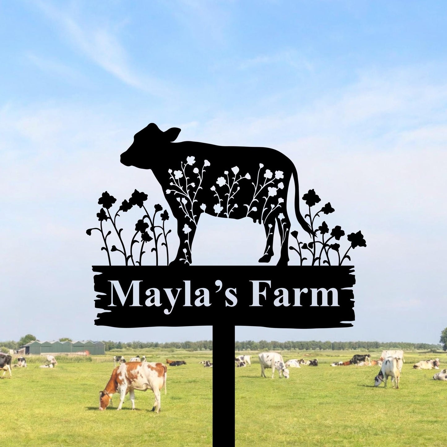 Custom Cow Sign with Stake,Metal Cow Garden Stake,Cattle Memorial Stake,Cow Name Sign,Farmhouse Yard Art,Cow Farm Ranch Decor,Famer Gifts