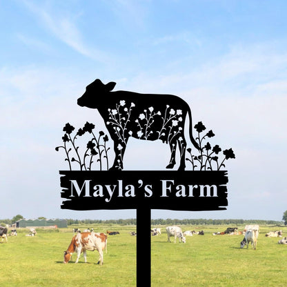 Custom Cow Sign with Stake,Metal Cow Garden Stake,Cattle Memorial Stake,Cow Name Sign,Farmhouse Yard Art,Cow Farm Ranch Decor,Famer Gifts