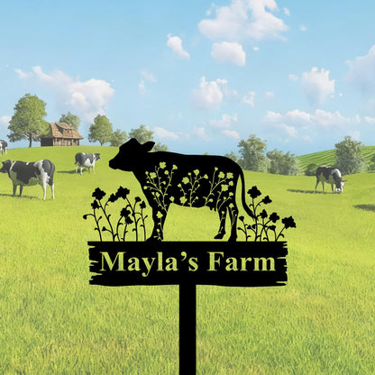Custom Cow Sign with Stake,Metal Cow Garden Stake,Cattle Memorial Stake,Cow Name Sign,Farmhouse Yard Art,Cow Farm Ranch Decor,Famer Gifts