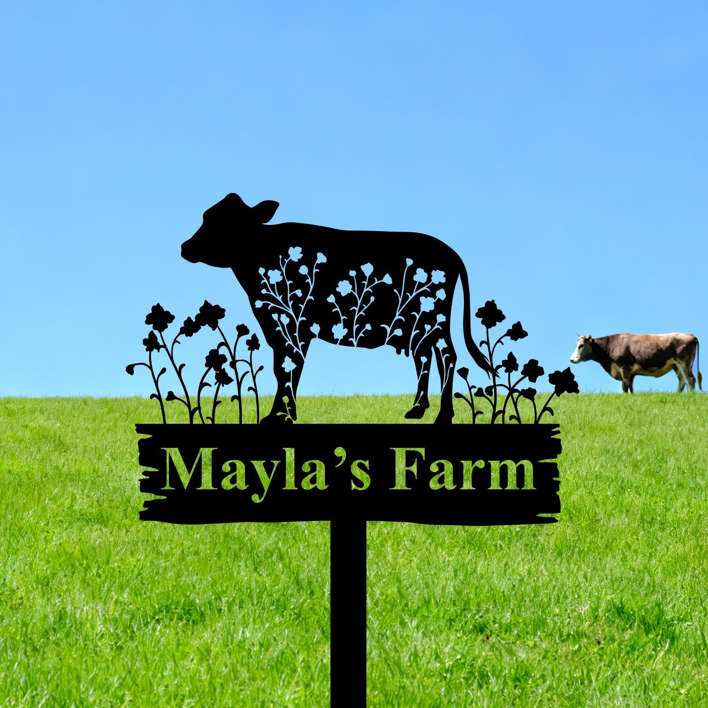 Custom Cow Sign with Stake,Metal Cow Garden Stake,Cattle Memorial Stake,Cow Name Sign,Farmhouse Yard Art,Cow Farm Ranch Decor,Famer Gifts