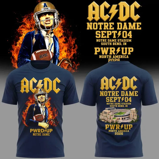 Limited Edition Notre Dame x AC/DC Exclusive South Bend Event Shirt – Power Up Tour 2026 T-Shirt