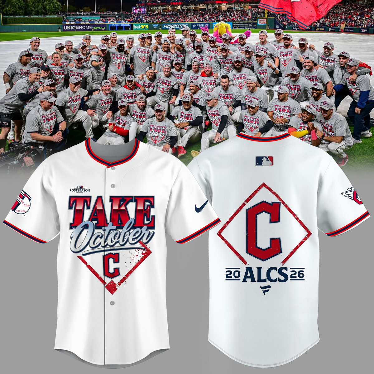 Limited Edition Cleveland Guardians MLB Division Series Champions Distressed Locker Room Take October Jersey