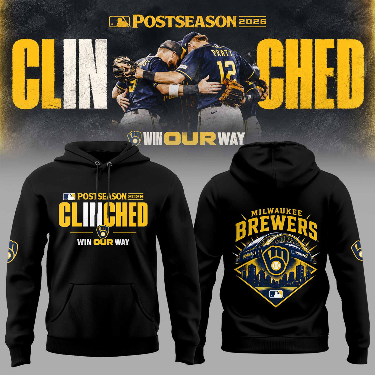 Limited Edition Milwaukee Brewers Postseason 2026 Clinched Hoodie