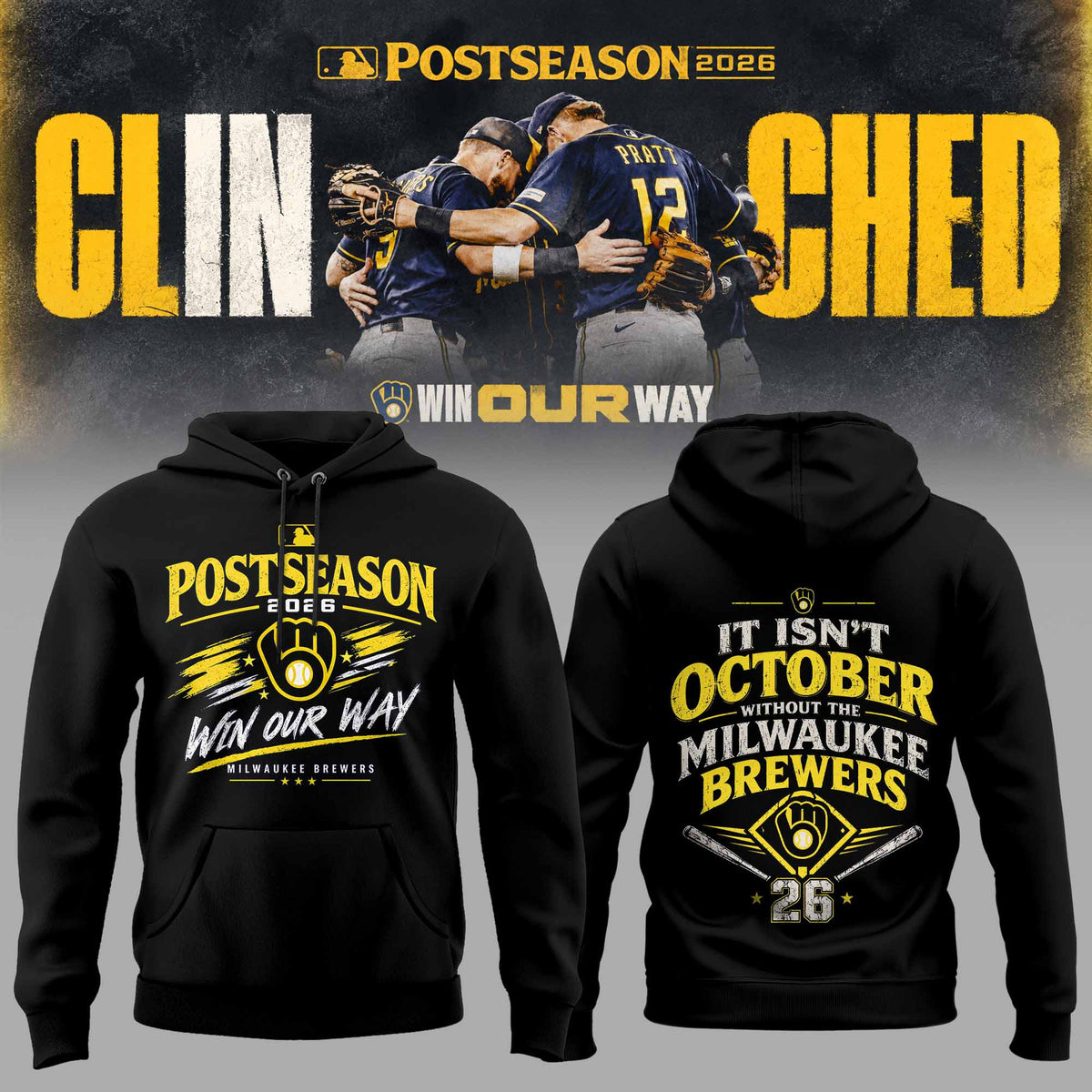 Limited Edition Milwaukee Brewers Postseason 2026 Clinched Hoodie