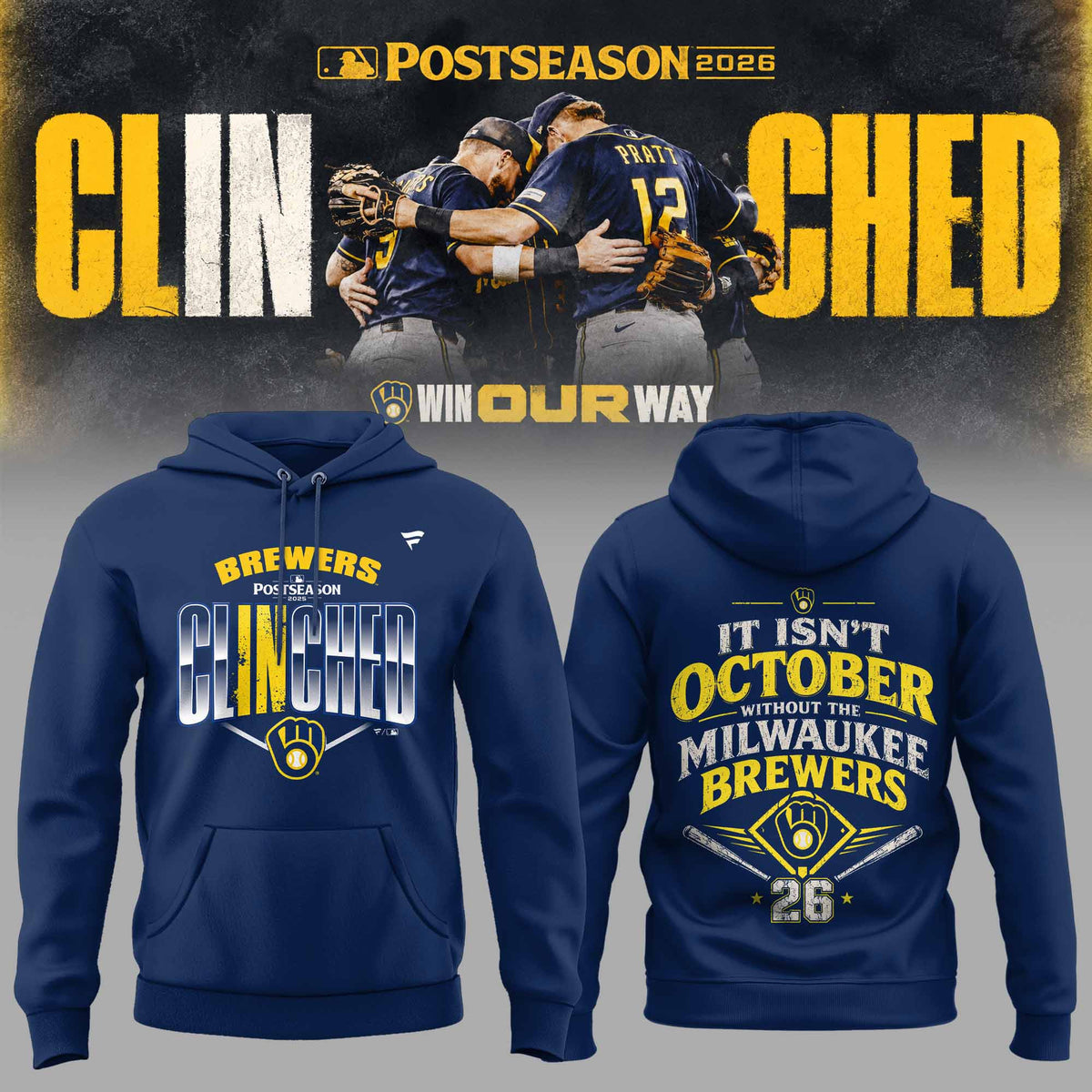 Limited Edition Milwaukee Brewers Postseason 2026 Clinched Hoodie