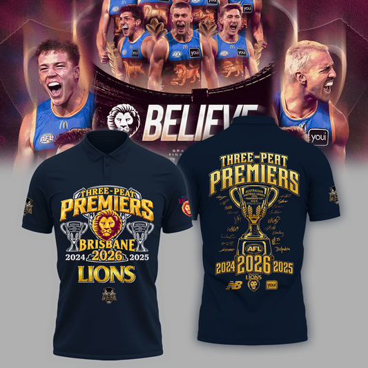 Limited Edition Limited Edition Brisbane Lions 2026 AFL Three - Peat Premiers Polo