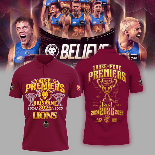 Limited Edition Limited Edition Brisbane Lions 2026 AFL Three - Peat Premiers Polo