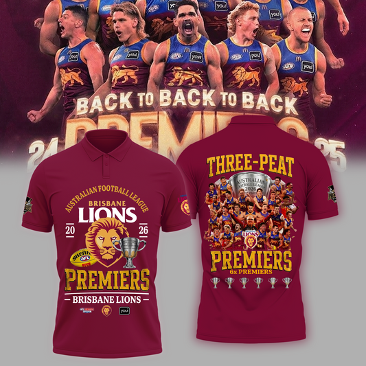 Limited Edition Limited Edition Brisbane Lions 2026 AFL Three - Peat Premiers Polo