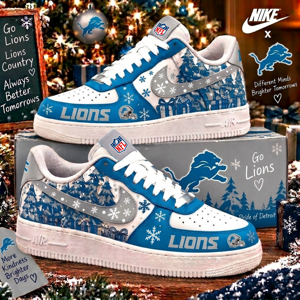 Limited Edition Detroit Lions Chrismas For Fan AF1 Shoes